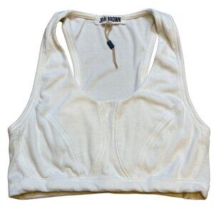 Joah Brown Womens White Ribbed Crop Top Bralette M/L
